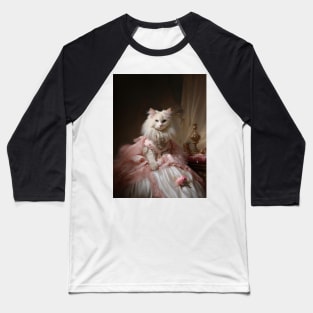 Long Haired White Cat in Pink & White Rococo Dress Baseball T-Shirt